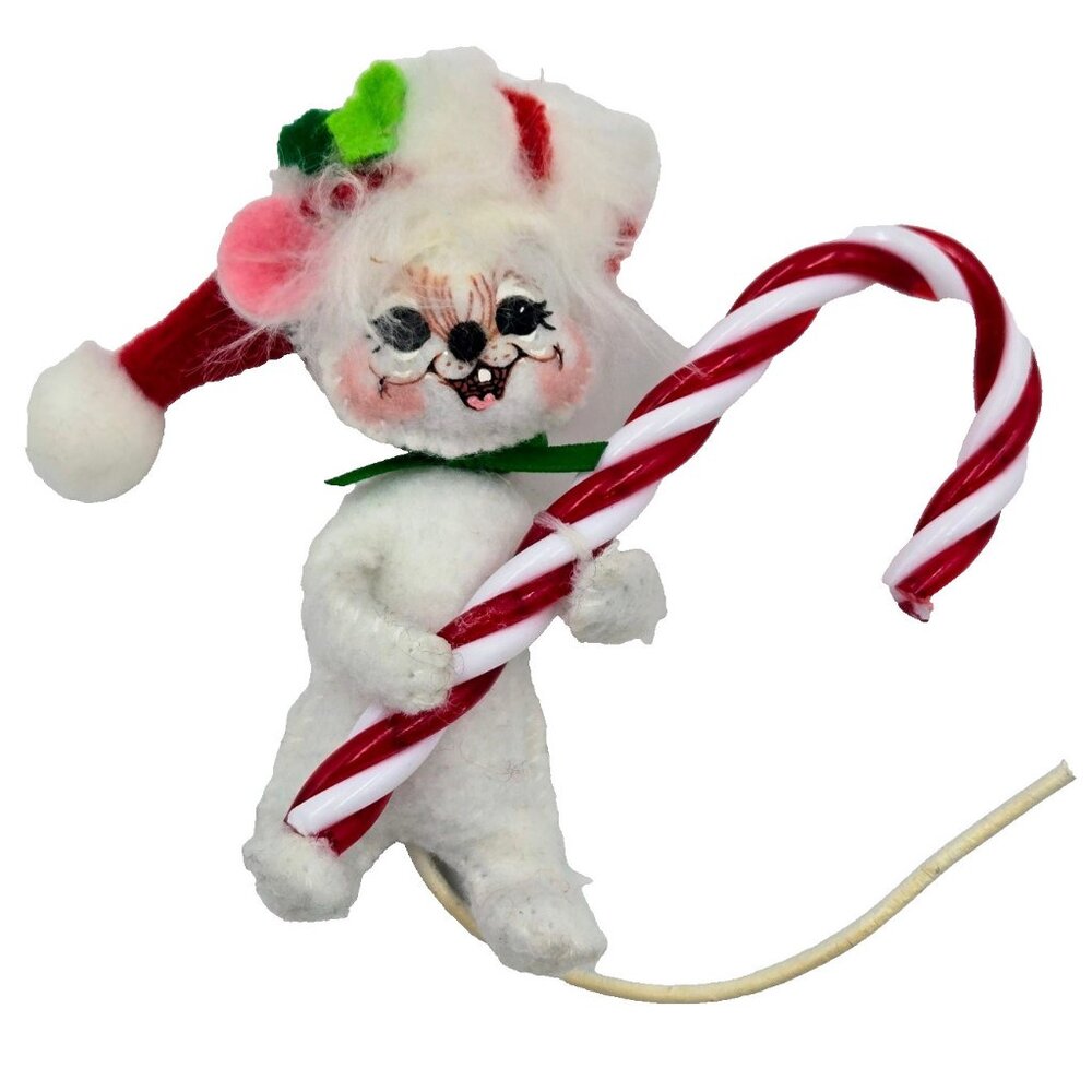 Annalee Sweet Candy Cane Mouse Santa Hat Christmas Ornament 2009 Read